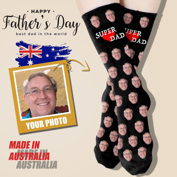 [Made In AU] Custom Face Super Dad Sublimated Crew Socks