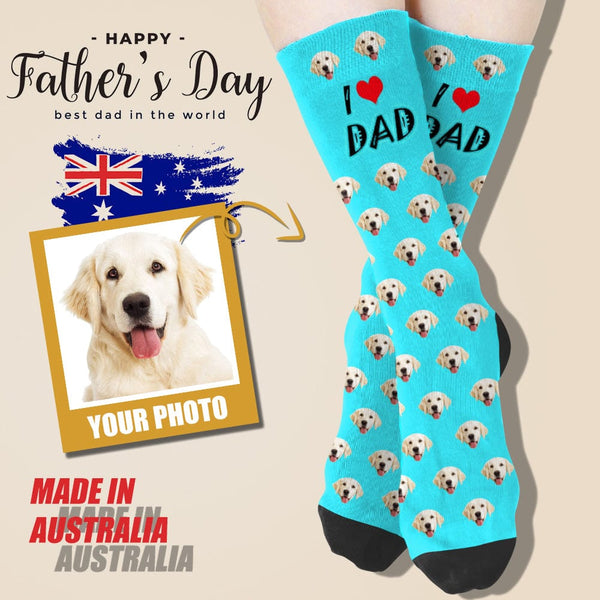 [Made In AU] Custom Face I Love Dad Sublimated Crew Socks