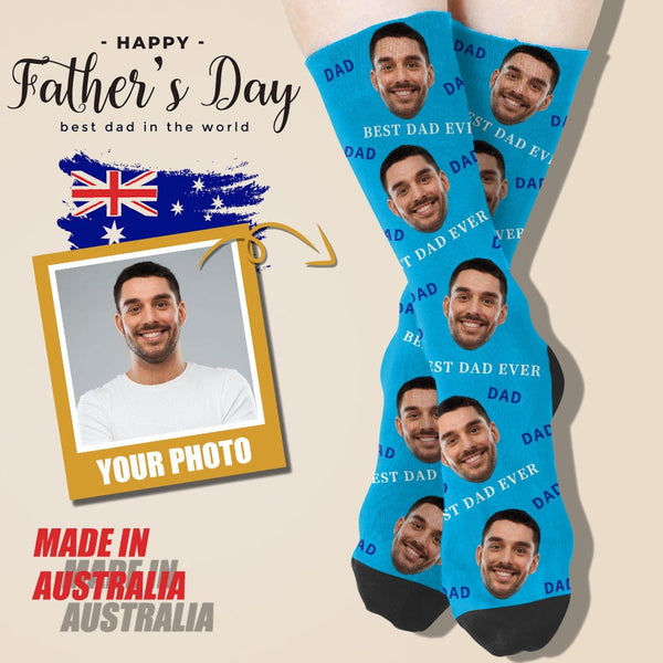 [Made In AU]  Custom Photo Best Dad Sublimated Crew Socks