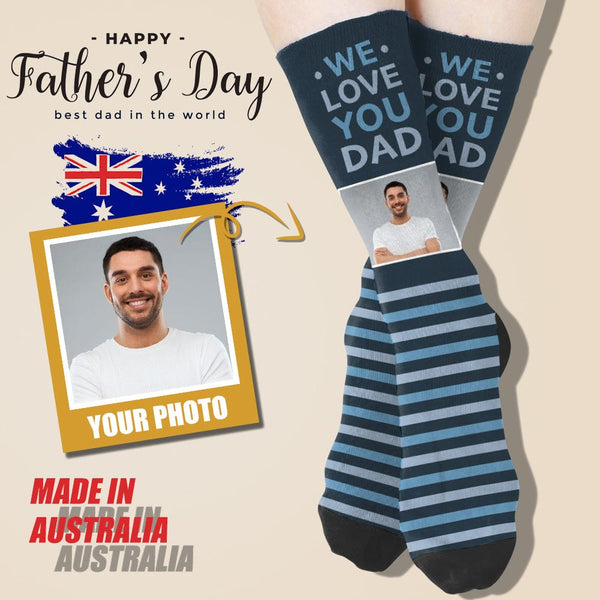 [Made In AU]Custom Face We Love You Dad Sublimated Crew Socks