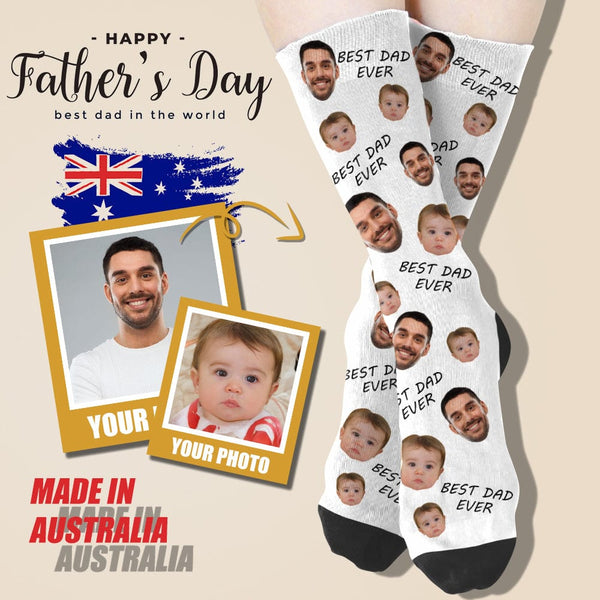 [Made In AU] Custom Face Best Dad Ever Sublimated Crew Socks
